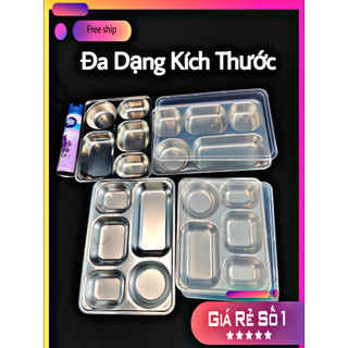 Khay cơm inox 304 4/5 ngăn kích thước 33*23 cao 4.2cm cho người lớn công nhân trẻ nhỏ có nắp