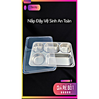 Khay cơm inox 304 4/5 ngăn kích thước 33*23 cao 4.2cm cho người lớn công nhân trẻ nhỏ có nắp