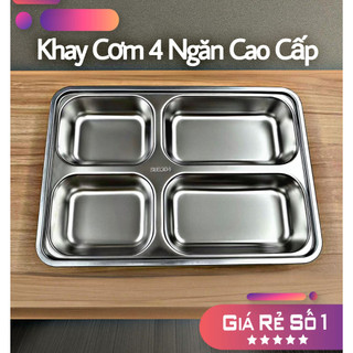 Khay cơm inox 304 4/5 ngăn kích thước 33*23 cao 4.2cm cho người lớn công nhân trẻ nhỏ có nắp