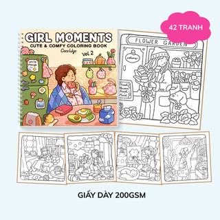 Bộ Tranh Tô Màu Cô Gái Girl Moment 42 Tranh, Giấy dày 200gsm Quyển A4 A5, Tranh Tô Màu Cho Người Lớn Và Trẻ Em