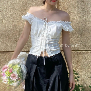 YONA TOP | Áo linen cột nơ, viền ren phối nút phong cách tiểu thư, nữ tính | ByMintt