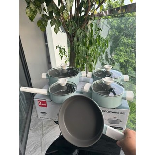 Bộ nồi sứ Cao cấp Amey 9 đáy với 5 món cao cấp chính hãng dùng được cho mọi loại bếp - Bếp Của Hà