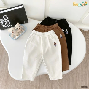 Quần kaki dài thêu gấu bé trai, quần dài cạp chun fom baggy đơn giản dễ mặc bé trai 5279QDB