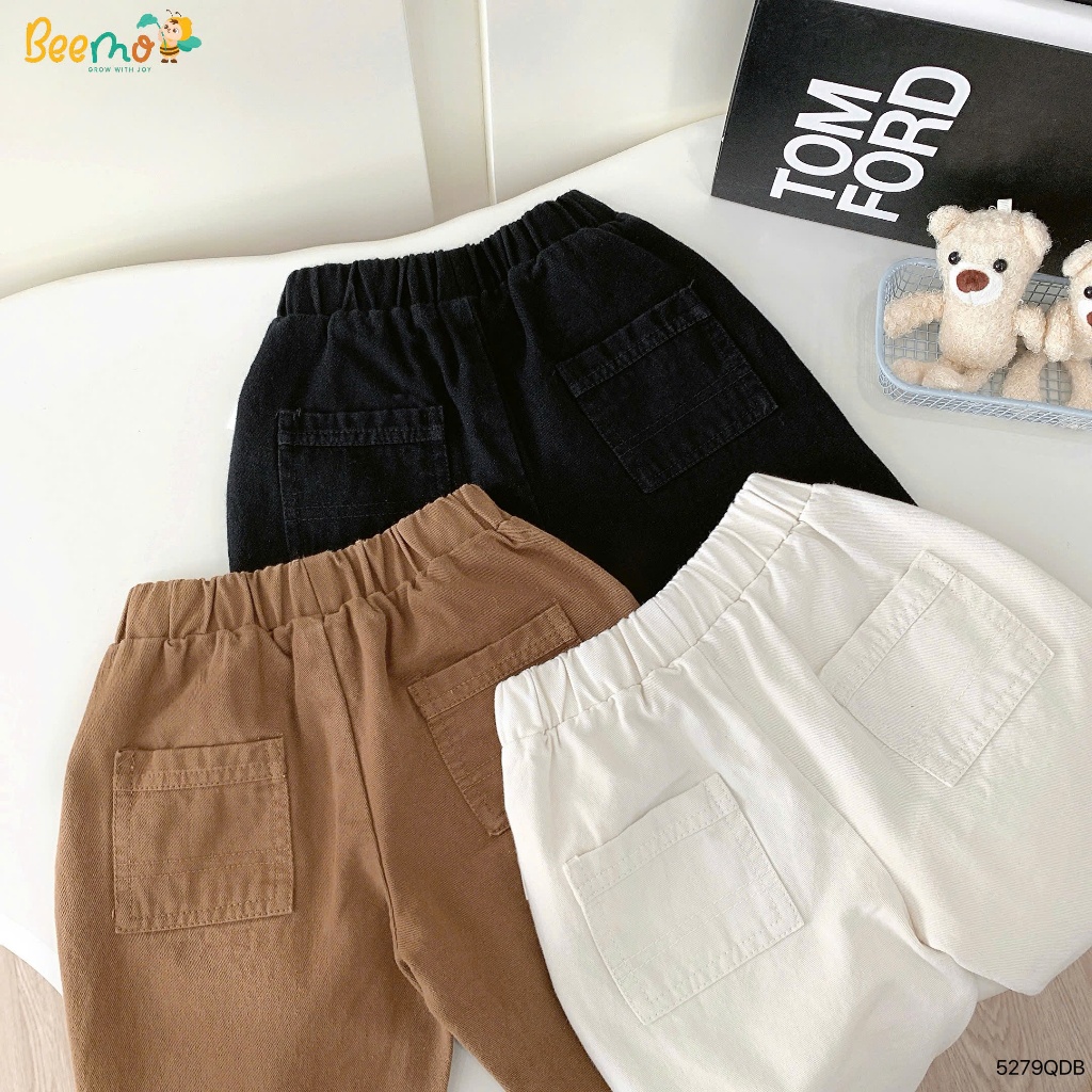 Quần kaki dài thêu gấu bé trai, quần dài cạp chun fom baggy đơn giản dễ mặc bé trai 5279QDB