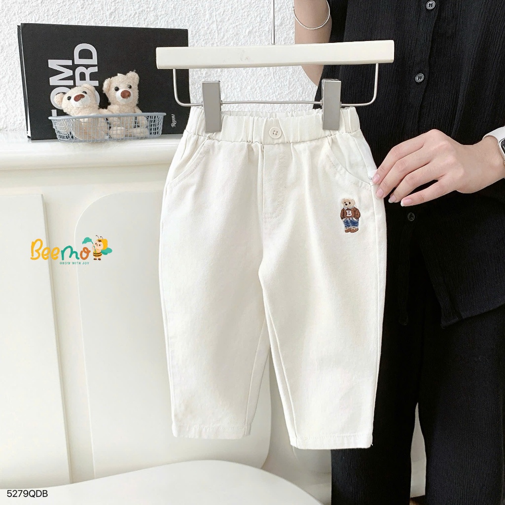 Quần kaki dài thêu gấu bé trai, quần dài cạp chun fom baggy đơn giản dễ mặc bé trai 5279QDB