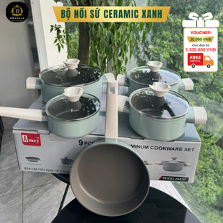 Bộ nồi sứ Cao cấp Amey 9 đáy với 5 món cao cấp chính hãng dùng được cho mọi loại bếp - Bếp Của Hà