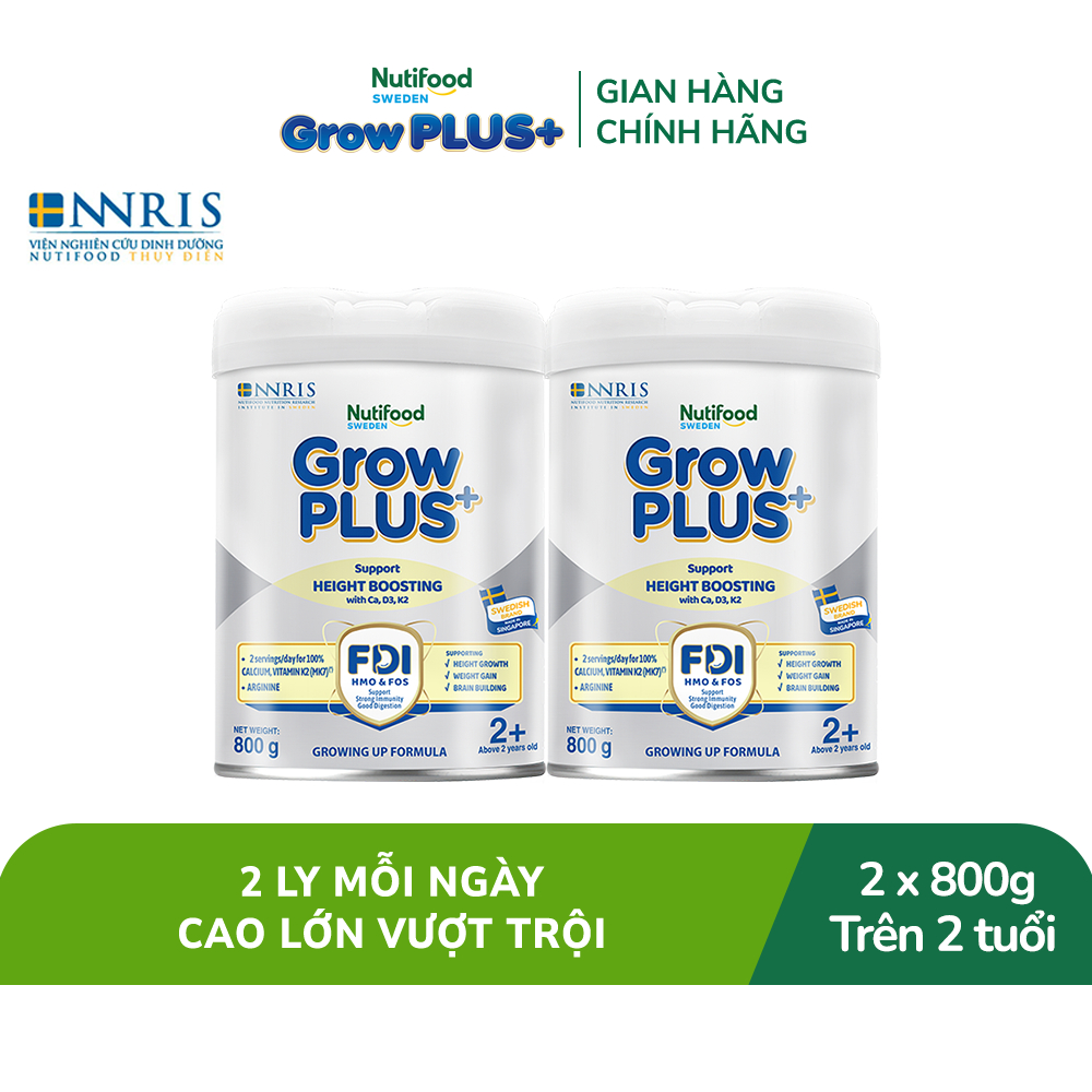 Combo 2 Sữa Bột Nutifood Sweden GrowPLUS+ Cao lớn vượt trội trên 2 tuổi (Bạc) 800g