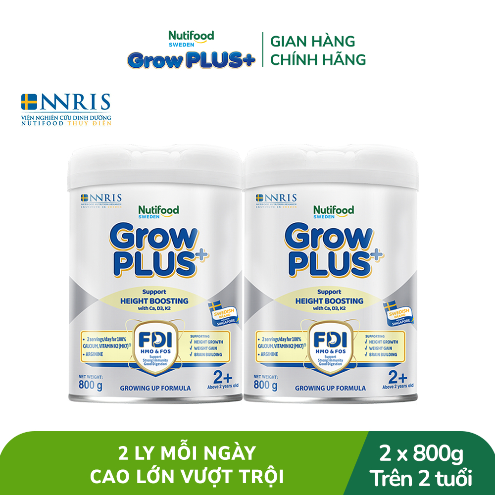 Combo 2 Sữa Bột Nutifood Sweden GrowPLUS+ Cao lớn vượt trội trên 2 tuổi (Bạc) 800g
