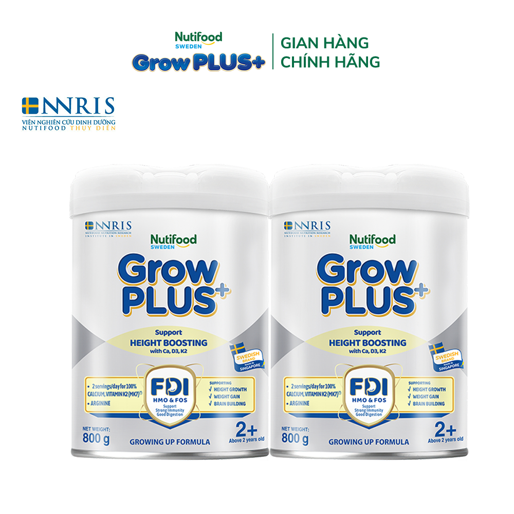 Combo 2 Sữa Bột Nutifood Sweden GrowPLUS+ Cao lớn vượt trội trên 2 tuổi (Bạc) 800g
