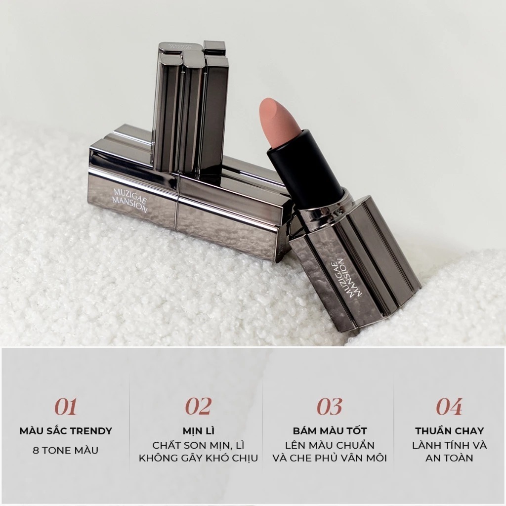 Son thỏi Muzigae Mansion Moodwear Blur Lipstick Mịn Lì, Lâu Trôi, Dưỡng Ẩm