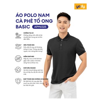Áo polo nam s.cafe  basic YODY vải dệt hình tổ ong siêu thấm hút mát mẻ APM6325
