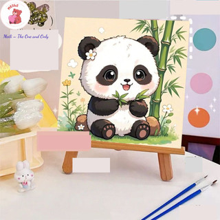 ( TẶNG SET 10 KHẨU TRANG) Tranh Số Hoá Mèo Hồng Hoa Hoạt Hình Tranh Tô Màu 20x20cm dễ thương đầy đủ cọ, màu, căng khung