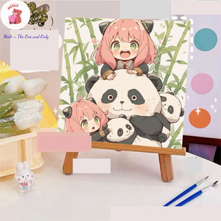 ( TẶNG SET 10 KHẨU TRANG) Tranh Số Hoá 3 Bé Mèo Hoạt Hình Tranh Tô Màu 20x20cm dễ thương đầy đủ cọ, màu, căng khung sẵn