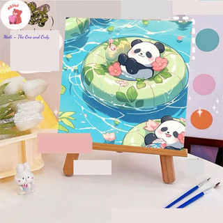 ( TẶNG SET 10 KHẨU TRANG) Tranh Số Hoá 3 Bé Mèo Hoạt Hình Tranh Tô Màu 20x20cm dễ thương đầy đủ cọ, màu, căng khung sẵn