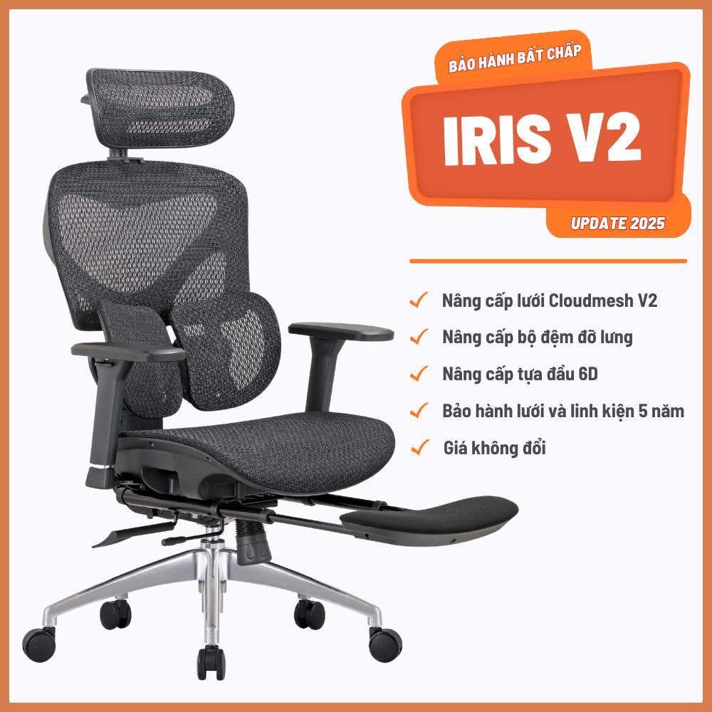 [Hoả tốc 30 phút] Ghế Công Thái Học Manson IRIS V2- Lưới Cloud Mesh Đen/Xám, Hỗ Trợ Cột Sống