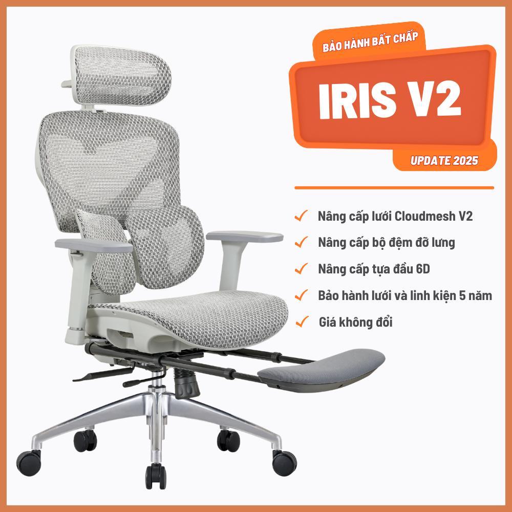 [Hoả tốc 30 phút] Ghế Công Thái Học Manson IRIS V2- Lưới Cloud Mesh Đen/Xám, Hỗ Trợ Cột Sống