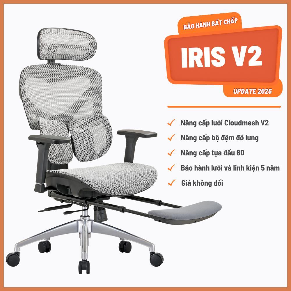 [Hoả tốc 30 phút] Ghế Công Thái Học Manson IRIS V2- Lưới Cloud Mesh Đen/Xám, Hỗ Trợ Cột Sống