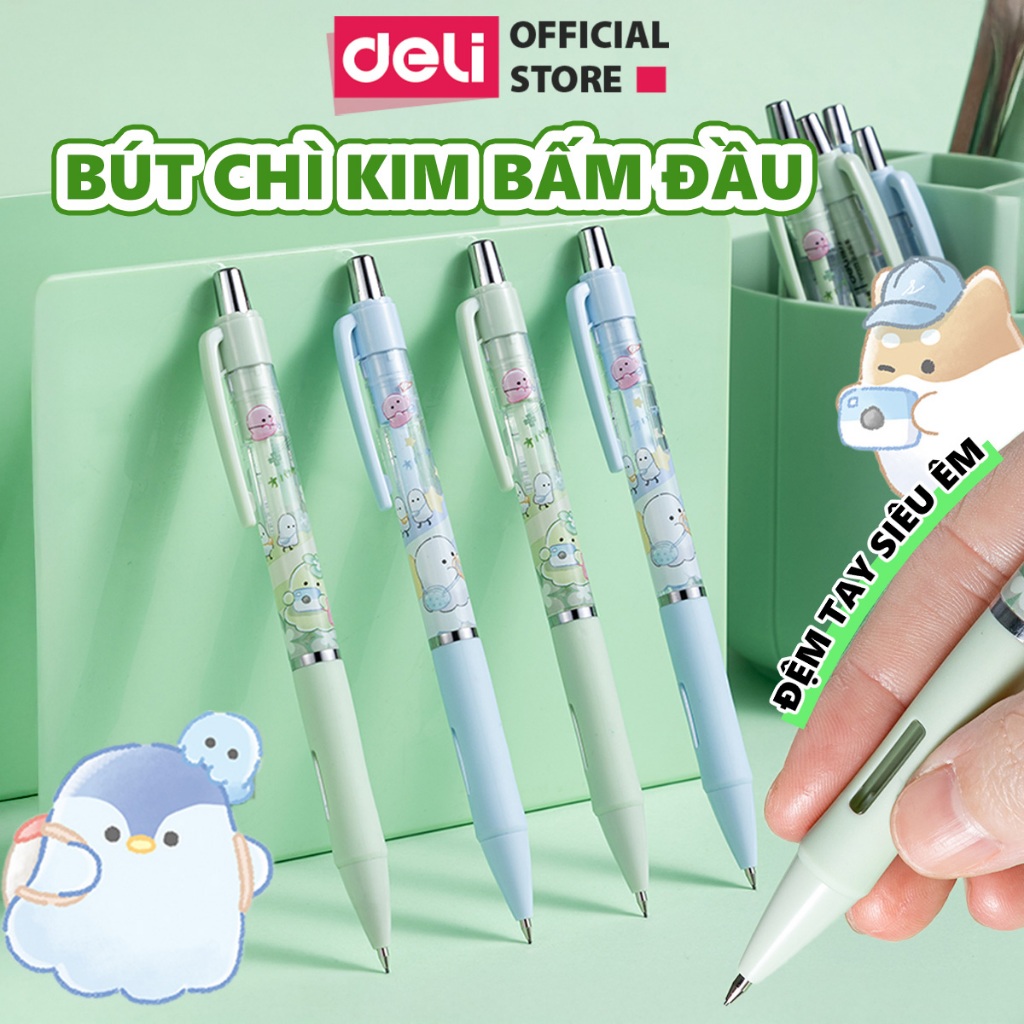 Bút Chì Kim Bấm Deli Ngòi 0.5mm-0.7mm - Bút Chì Bấm Học Sinh HB Thiết Kế Dễ Thương Chì Đậm Rõ Nét Cao Cấp