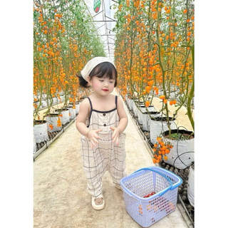 Jumpsuit Caro Trắng Đen Bé Gái