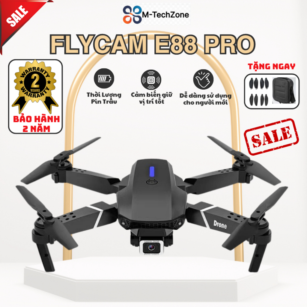 Flycam E88 PRO, Có 2 Camera, Nhào lộn 360 độ, Dễ dàng làm quen cho người muốn tập chơi Flycam Drone