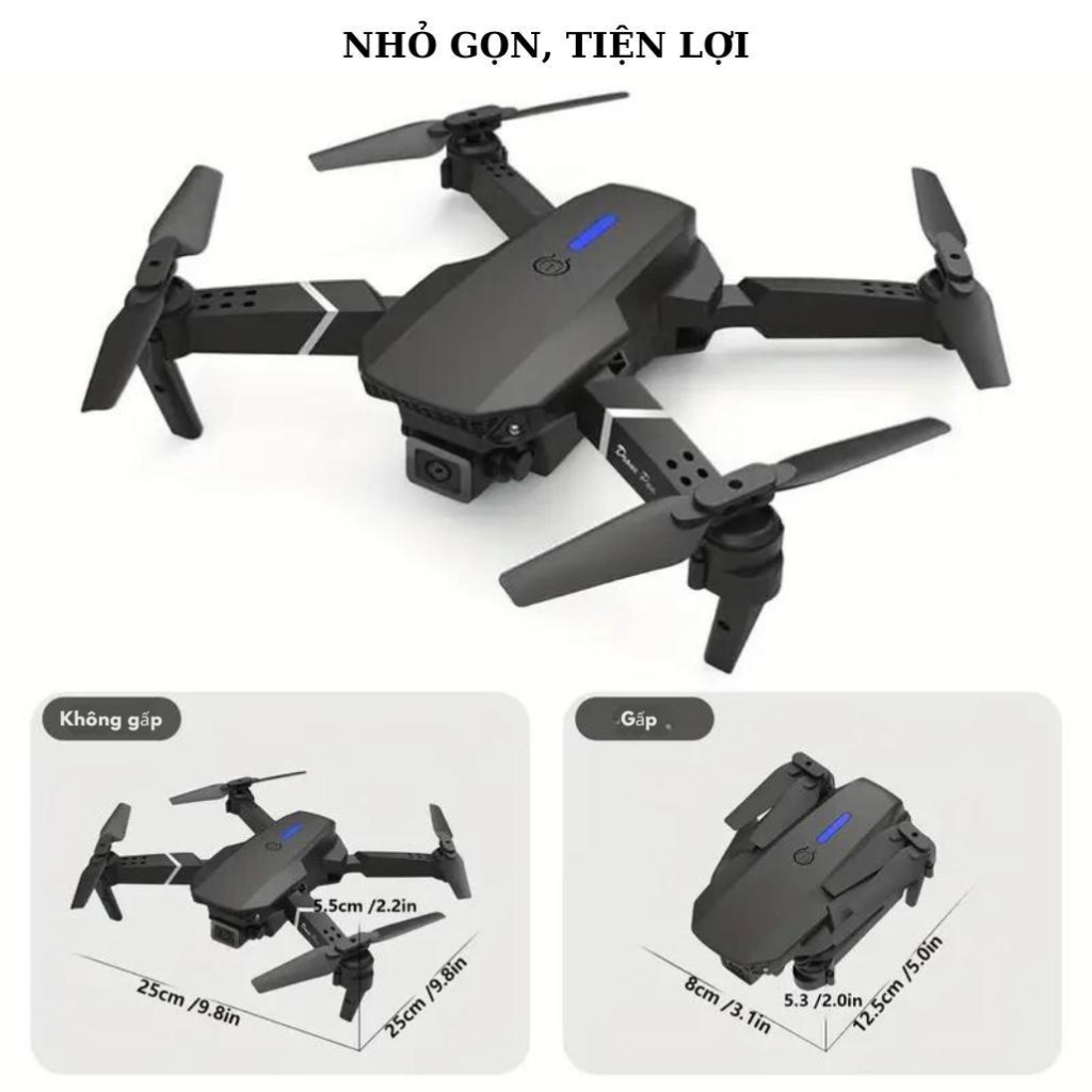 Flycam E88 PRO, Có 2 Camera, Nhào lộn 360 độ, Dễ dàng làm quen cho người muốn tập chơi Flycam Drone