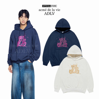 Áo Hoodie ADLV Hand Sketch Bear Dáng Oversized Màu Xanh Navy/Kem - Hàng chính hãng