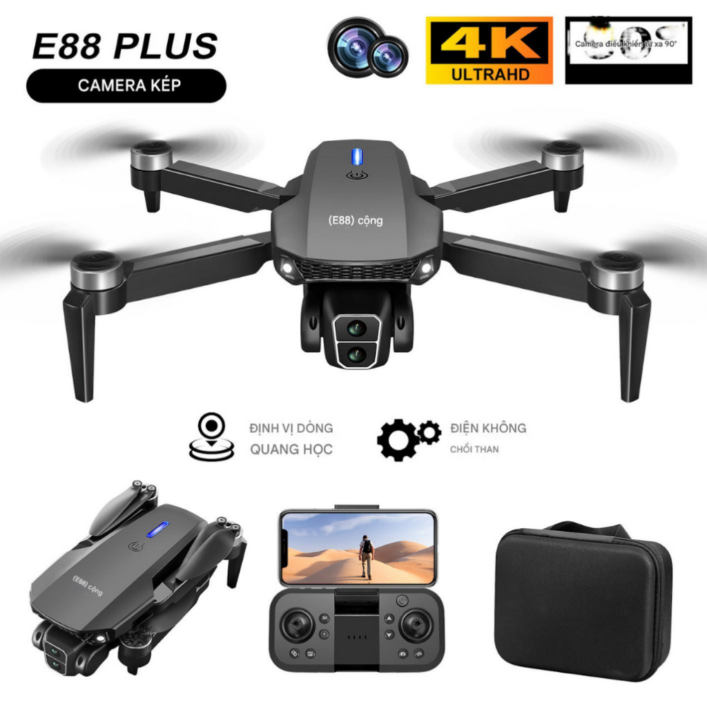 Flaycam mini giá rẻ E88 Plus, Máy bay điều khiển Bản nâng cấp mới nhất, Có 2 Camera Kép Siêu nét