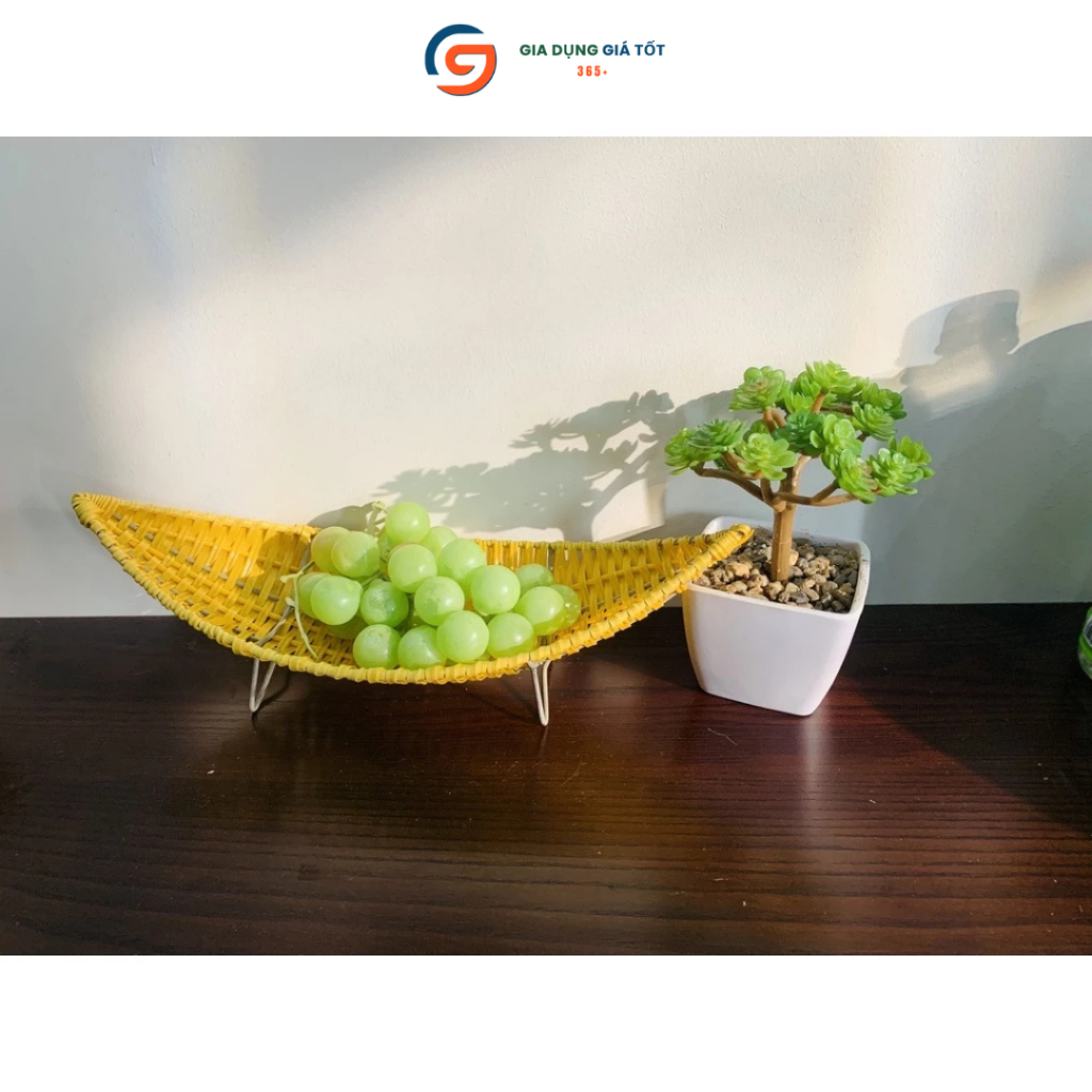 Khay đựng trái cây hình thuyền giả mây có chân đế - khay đựng hoa quả, bánh kẹo để bàn decor đẹp