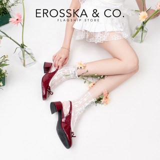 Erosska - Giày cao gót nữ mary jane mũi tròn nơ phối ren kiểu dáng tiểu thư cao 4cm màu đen - EL099