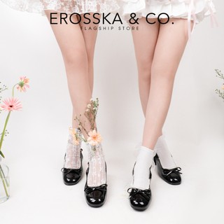 Erosska - Giày cao gót nữ mary jane mũi tròn nơ phối ren kiểu dáng tiểu thư cao 4cm màu đen - EL099