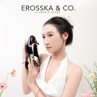 Erosska - Giày cao gót nữ mary jane mũi tròn nơ phối ren kiểu dáng tiểu thư cao 4cm màu đen - EL099