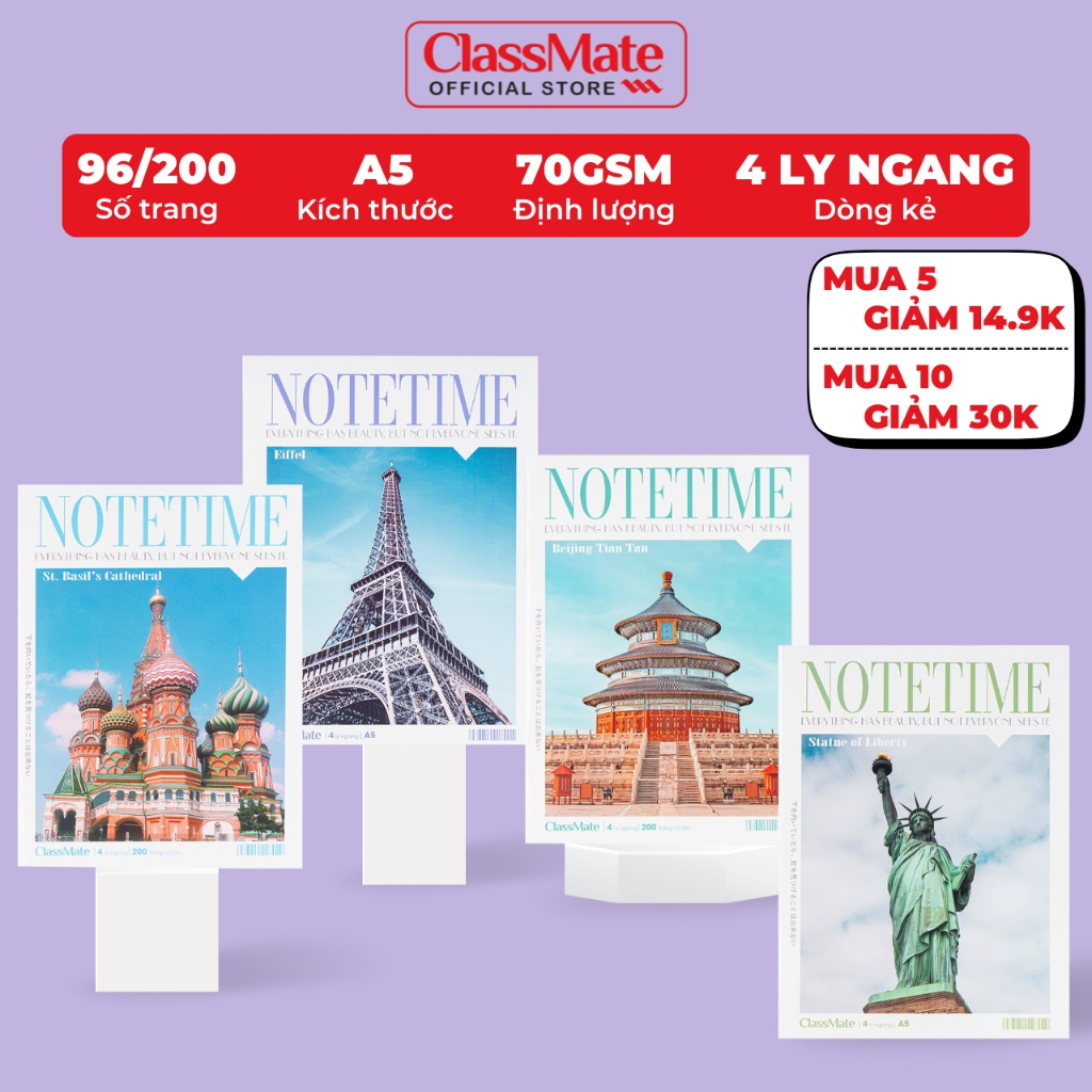 Tập Học Sinh Miền Nam A5 Classmate Vở 4 Ly Ngang 70gsm 96/200 Trang Vở 4 ÔLi Travel Vở Học Sinh Cấp 1 Tập Viết Ghi Bài