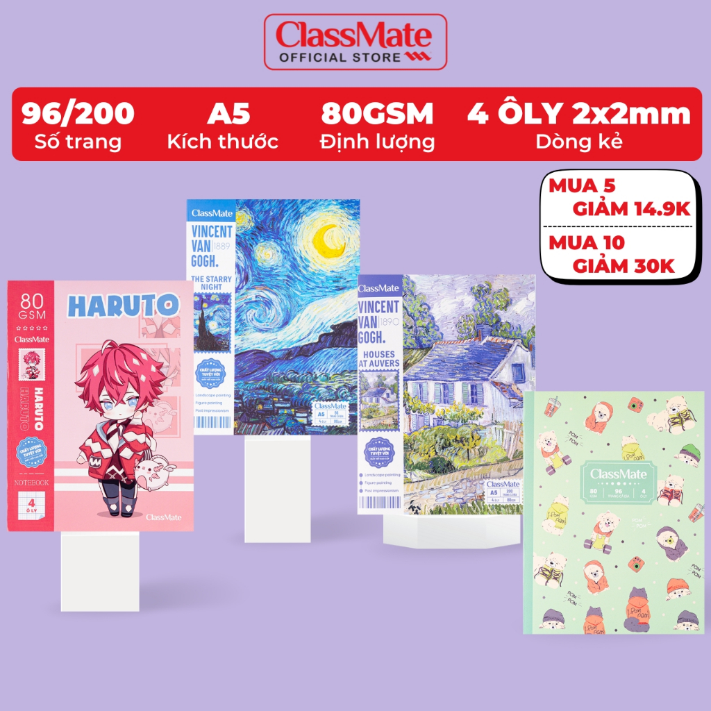 Tập Học Sinh Miền Nam A5 Classmate Vở 4 ÔLy 80gsm 96/200 Trang Vở 4 ÔLi 2x2mm Vở Học Sinh Cấp 1 Tập Viết Ghi Bài Cho Bé