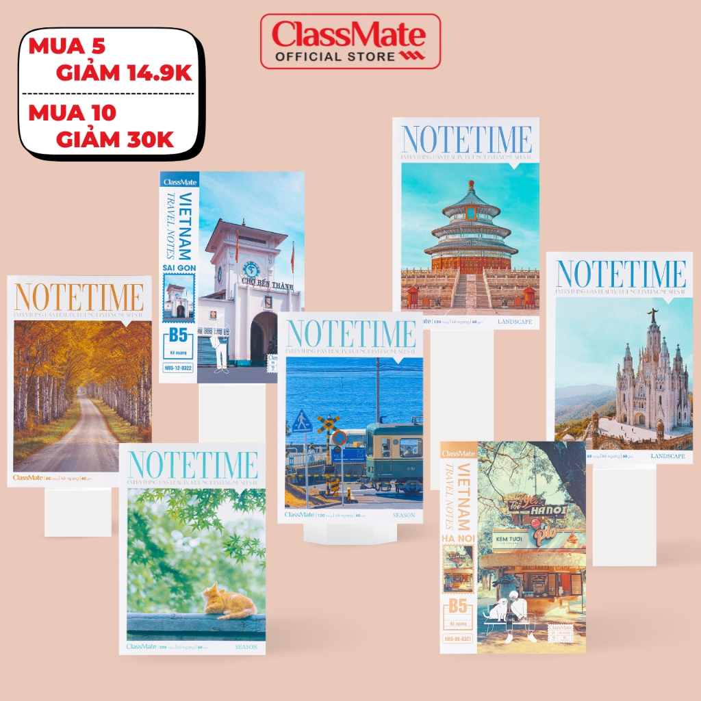 Vở Kẻ Ngang Classmate Vở B5 60/70gsm Giấy Mịn Travel Du Lịch 80/120/200 Trang Tập Sinh Viên Ghi Chép Vở Bài Tập NB5