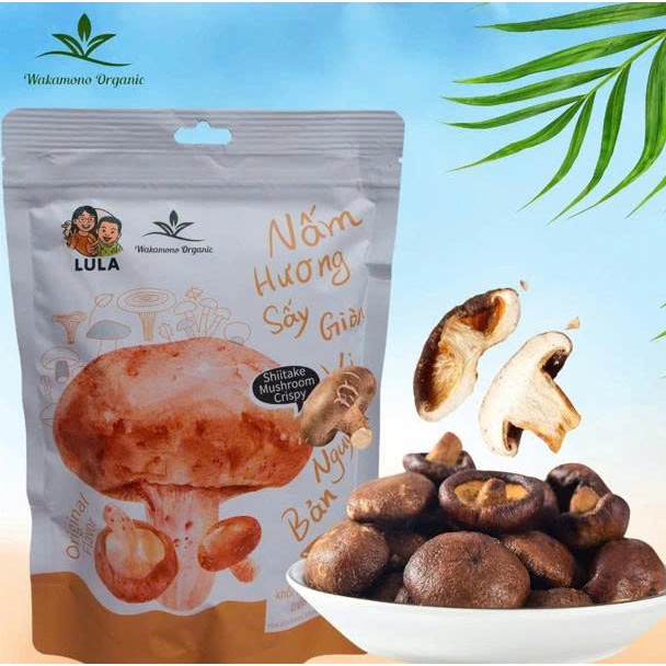 Nấm hương sấy giòn Wakamono Organic vị nguyên bản 55g/gói, không dầu, snack ăn vặt healthy giòn rụm, ăn liền ngon