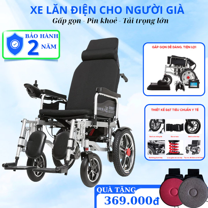 Xe lăn điện cao cấp cho người già M007, Xe lăn điện gấp gọn cho người già người khuyết tật 24V/12AH (Bảo hành 2 năm)