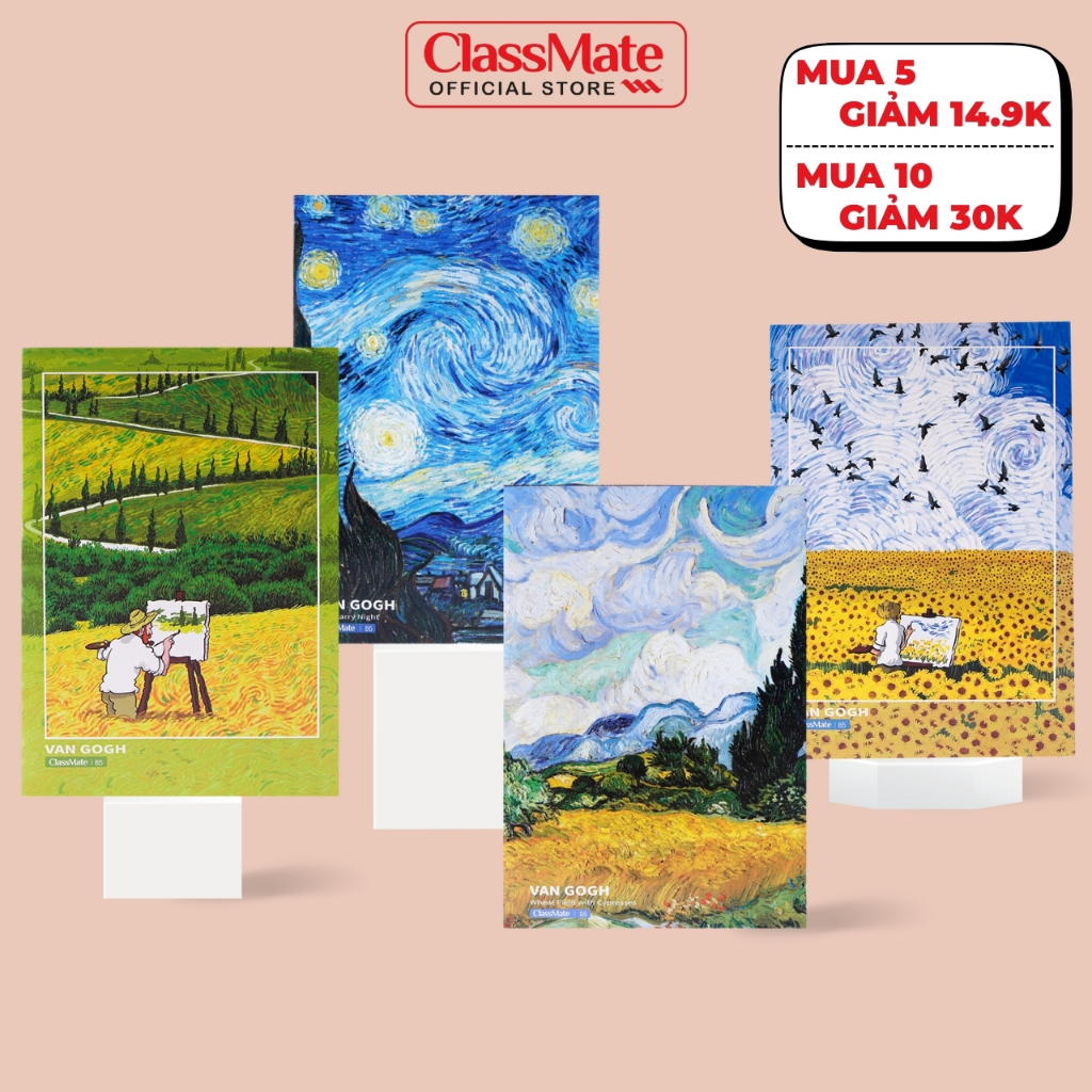 Vở Kẻ Ngang ClassMate Tập Vở B5 80/120 Trang, Quyển Vở Bìa Van Gogh Cán Vân Chống Nước, Tập Học Sinh Ghi Chép, Viết Bài