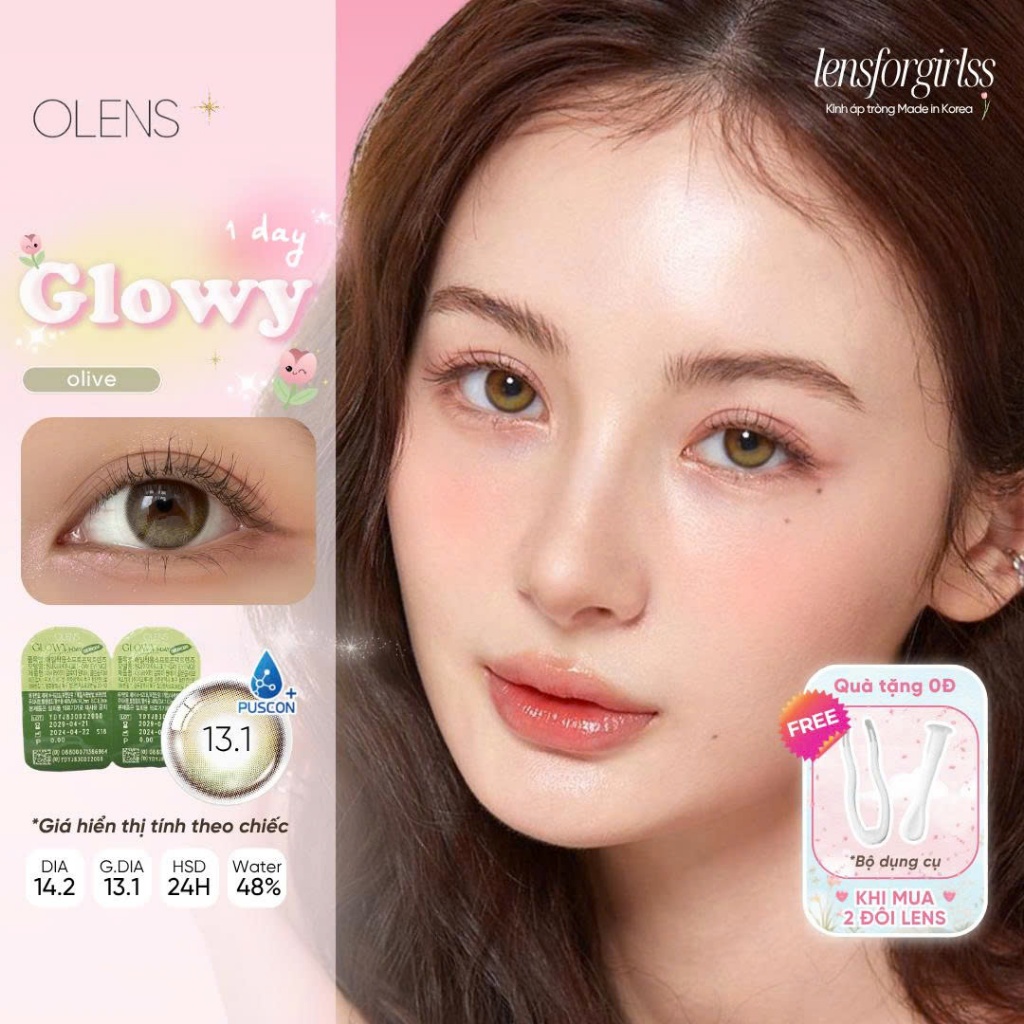 (OLENS) Lens 1 ngày | Kính áp tròng hiệu ứng phủ bóng GLOWY OLIVE chính ...
