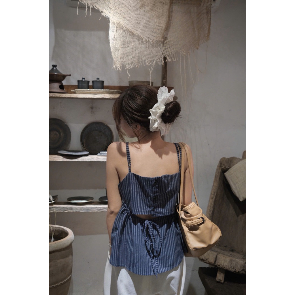 Áo 2 DÂY kẻ chiết eo xoè Nữ the.sweaterweather TSW