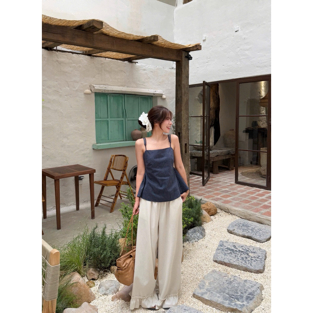 Áo 2 DÂY kẻ chiết eo xoè Nữ the.sweaterweather TSW