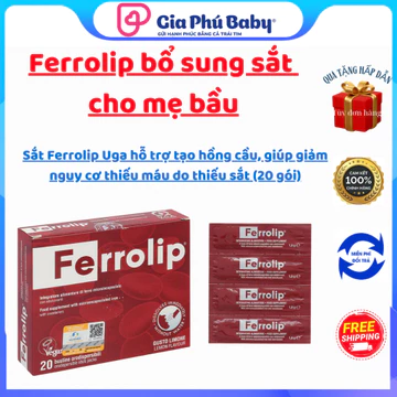 Sắt Hữu Cơ Ferrolip Sắt Bầu Sinh Học Bổ Sung Sắt Cho Mẹ Bầu Hộp 20 Gói