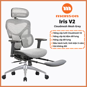 Ghế Công Thái Học Manson IRIS Update V2 Đen/Xám, Lumbar Điều Chỉnh Vô Cực, Manson ATUM