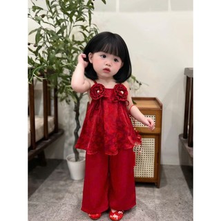 Set yếm đính hoa 2 dây kèm quần 2 màu cho bé gái đi chơi,chụp hình size 10-30kg
