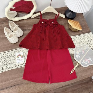 Set yếm đính hoa 2 dây kèm quần 2 màu cho bé gái đi chơi,chụp hình size 10-30kg