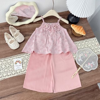 Set yếm đính hoa 2 dây kèm quần 2 màu cho bé gái đi chơi,chụp hình size 10-30kg