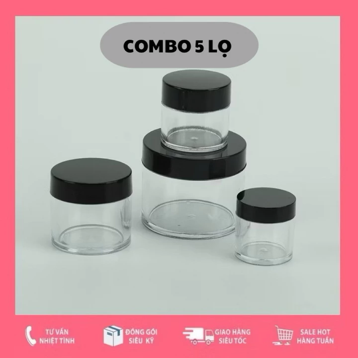 [COMBO 5 HŨ] 2g 3g 5g 10g 15g 20g 30g 50g Hũ Nhựa Thân Cao Đựng Mỹ Phẩm Hủ Đựng Kem Bột Sang Triết Mĩ Phẩm Trong Suốt