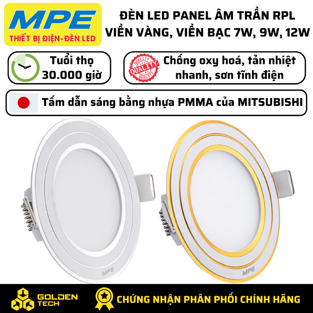Đèn Led Panel âm trần tròn MPE RPL Viền Bạc, Viền Vàng 7W, 9W, 12W Ánh ...