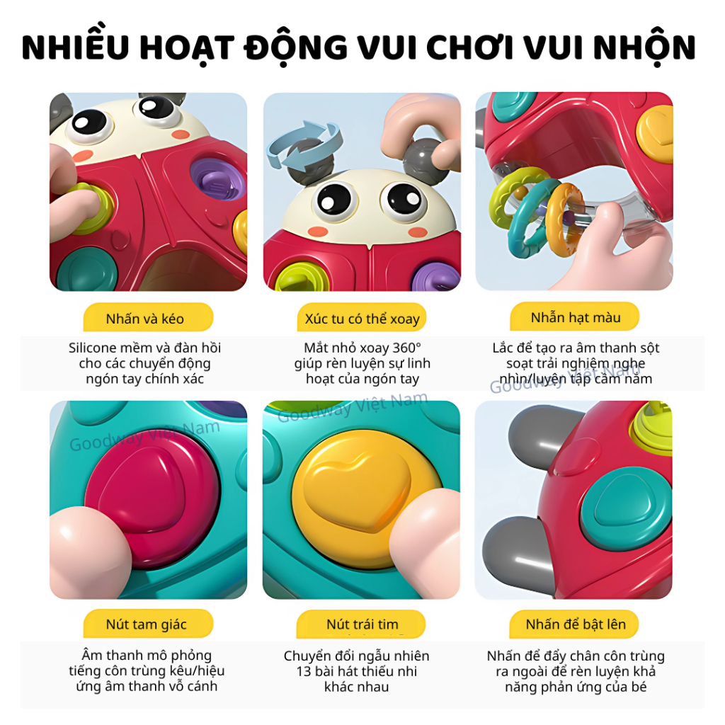 Lục Lạc Cầm Tay Cho Bé Sơ Sinh Goodway Đồ Chơi Phát Nhạc Hình Bọ Rùa Đồ Chơi Giác Quan Cho Bé