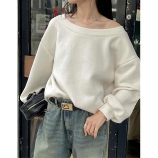Áo nỉ trễ vai form rộng sweater hở vai màu xám, đen, kem chất nỉ dày dặn kiểu dáng xinh xắn SSL