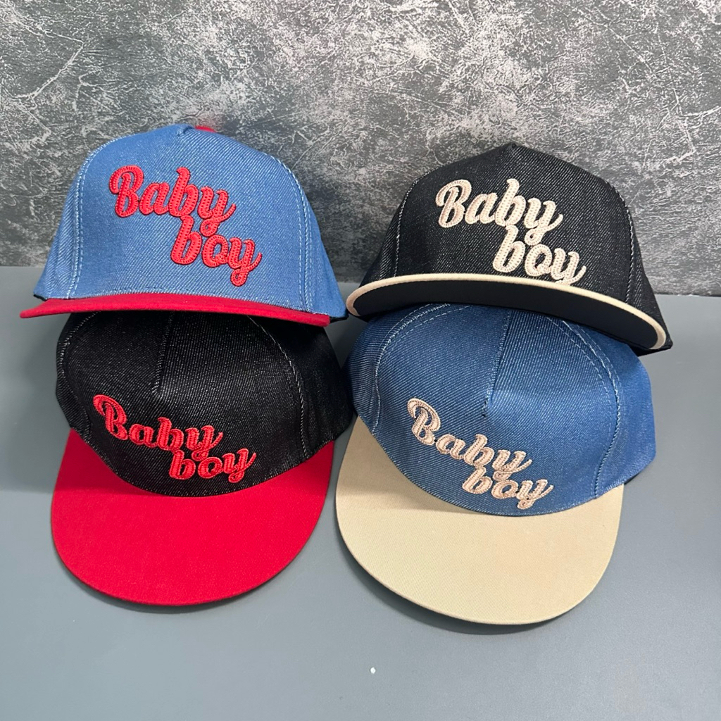 Mũ hiphop cho bé 3-7 Tuổi , Nón lưỡi trai sanpback rin phối kết màu thêu BABY BOY cực đẹp